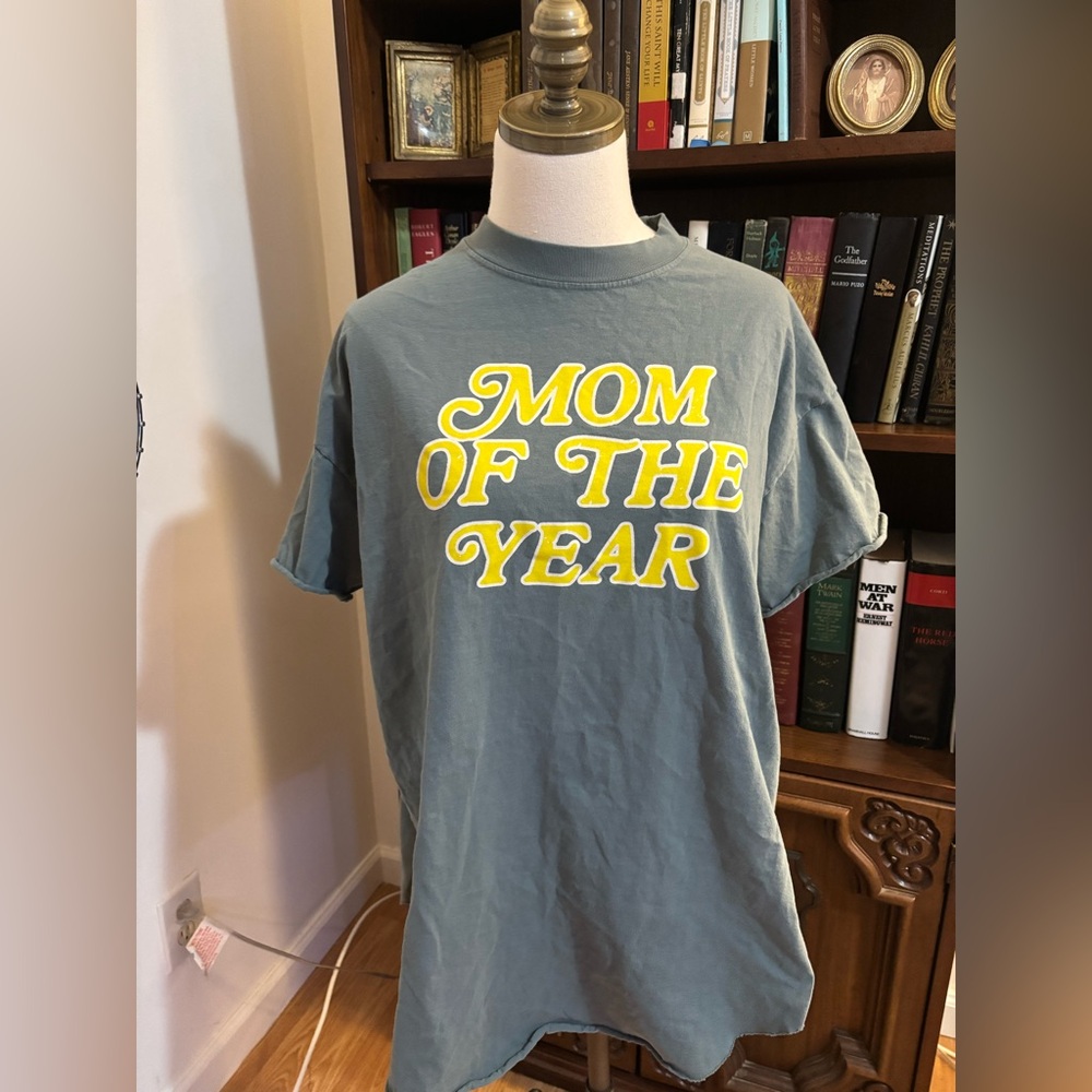 Mom of the Year Short Sleeve Tee - Olive with Yellow Print